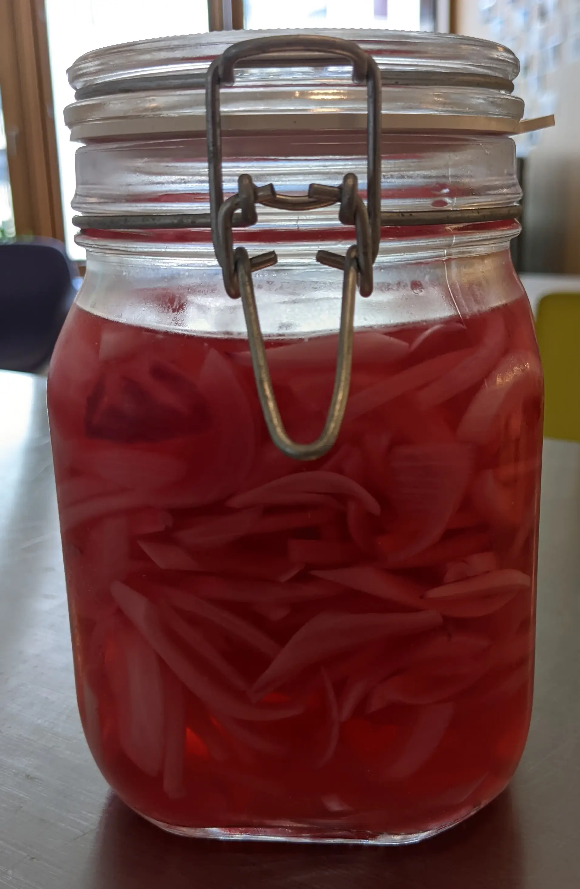 Pickled Red Onions in  a Jar